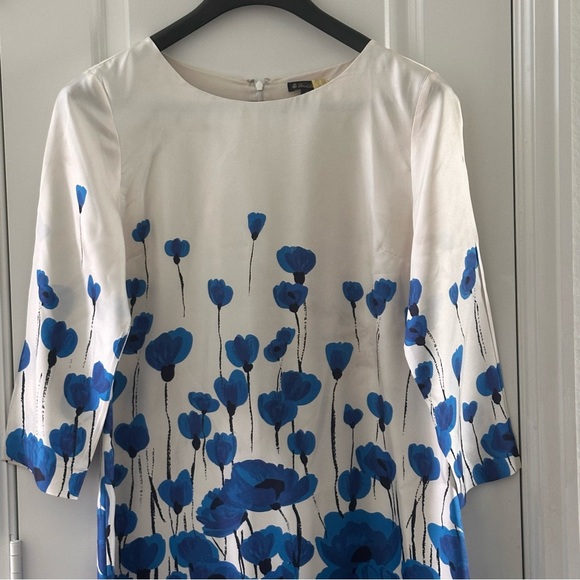 Brooks Brothers Blue & White Floral Silk Dress Size 10 3/4 Sleeves Lightweight - Picture 6 of 7